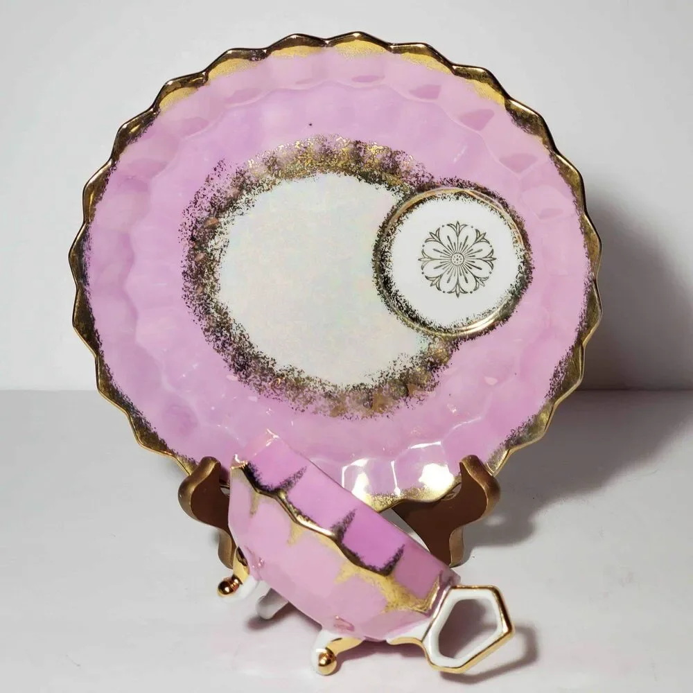 Royal Halsey Teacup and Snack Plate Pink Gold Vintage